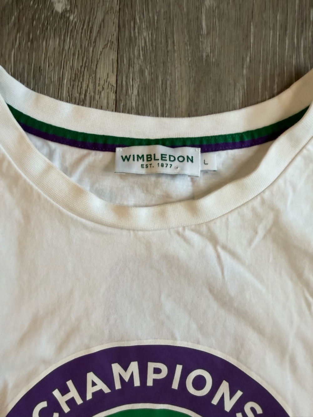 Wimbledon White Tee with Purple & Green Tennis Emblem - Picture 4 of 5